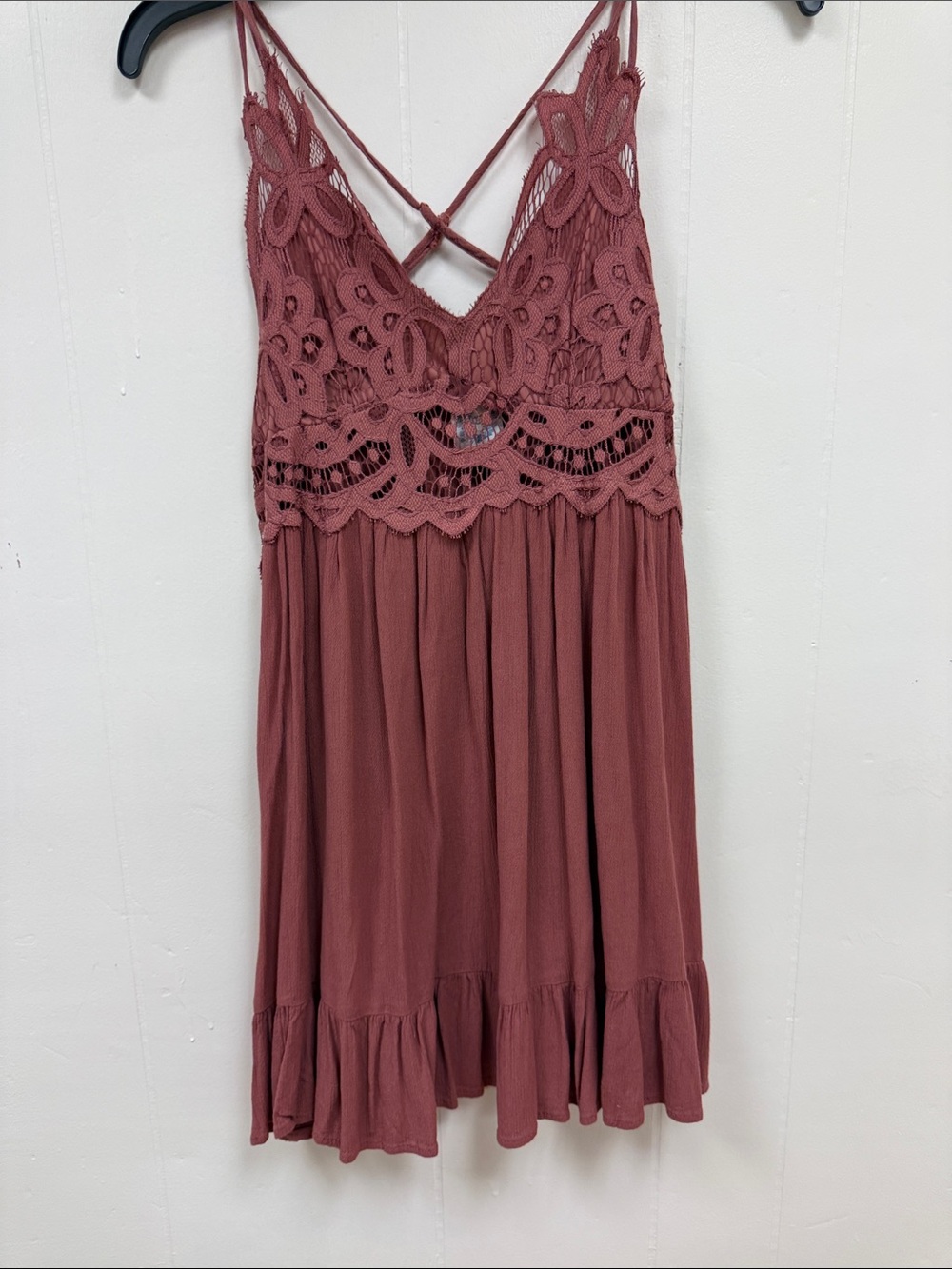 Blue rain… Sleeveless Crochet Bodice Sundress in Dusty Rose